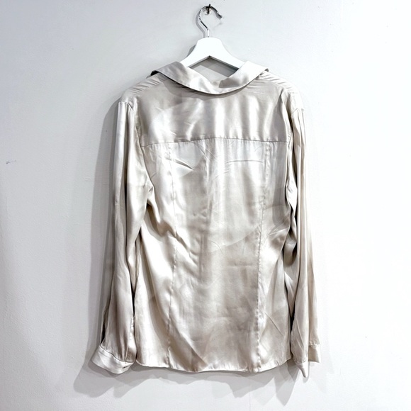 Elie Tahari Women Silk Blouse S Ivory Abstract Print Fringe High-Low Quiet Luxur - Picture 9 of 11